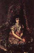Mikhail Vrubel Girl Against a perslan carpet Germany oil painting reproduction